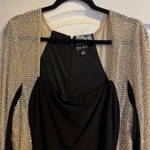 Black and Tan Sequined Sheer Side Dress